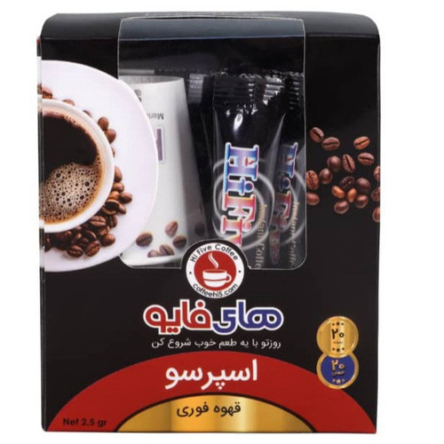 قهوه فوری اسپرسو های فایو بسته ۲۰ عددی + 20 ع لیوان کاغذی